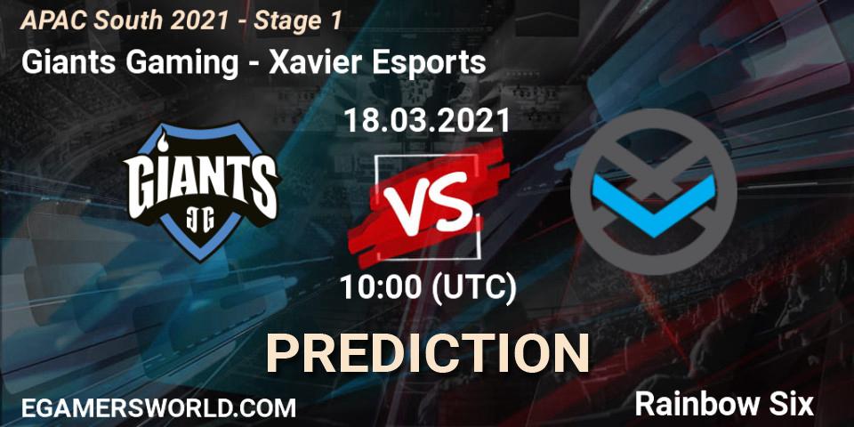 Giants Gaming - Xavier Esports: Maç tahminleri. 18.03.2021 at 11:30, Rainbow Six, APAC South 2021 - Stage 1