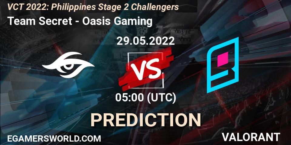 Team Secret - Oasis Gaming: Maç tahminleri. 29.05.2022 at 05:00, VALORANT, VCT 2022: Philippines Stage 2 Challengers