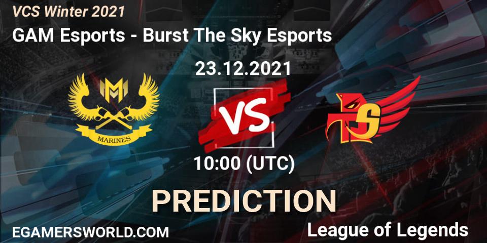 GAM Esports - Burst The Sky Esports: Maç tahminleri. 23.12.2021 at 10:00, LoL, VCS Winter 2021