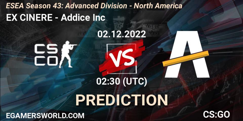 EX CINERE - Addice Inc: Maç tahminleri. 02.12.22, CS2 (CS:GO), ESEA Season 43: Advanced Division - North America