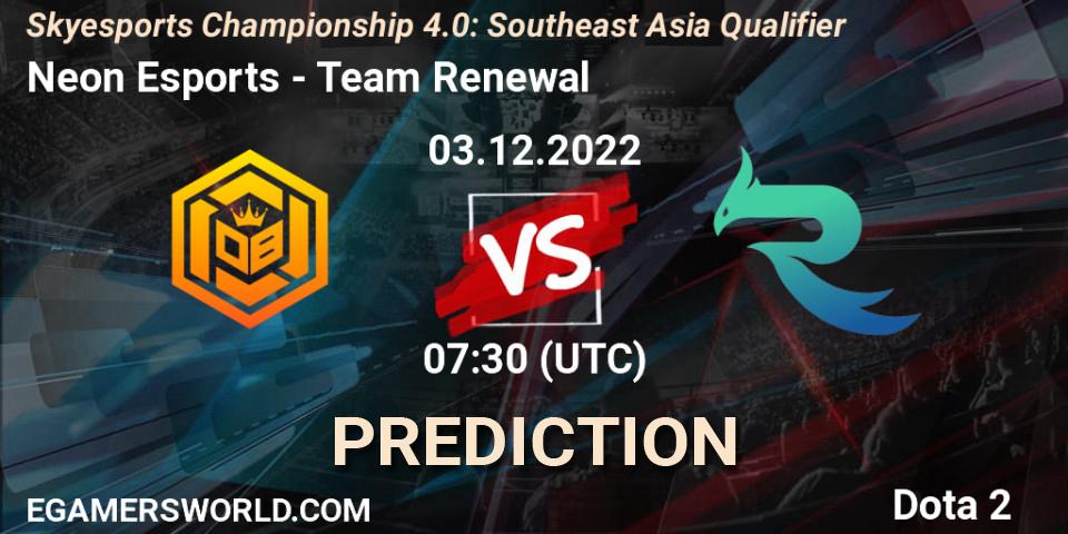 Neon Esports - Team Renewal: Maç tahminleri. 03.12.2022 at 07:29, Dota 2, Skyesports Championship 4.0: Southeast Asia Qualifier