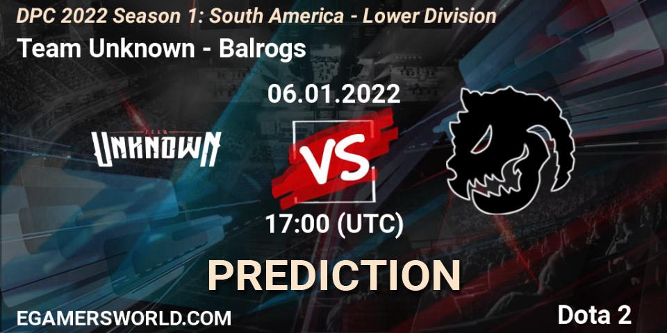 Team Unknown - Balrogs: Maç tahminleri. 06.01.22, Dota 2, DPC 2022 Season 1: South America - Lower Division