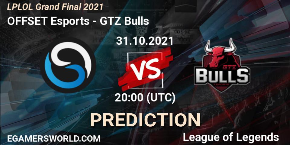 OFFSET Esports - GTZ Bulls: Maç tahminleri. 31.10.2021 at 20:00, LoL, LPLOL Grand Final 2021