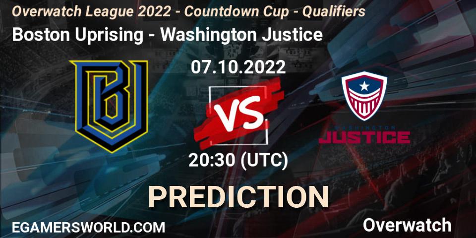 Boston Uprising - Washington Justice: Maç tahminleri. 07.10.2022 at 19:30, Overwatch, Overwatch League 2022 - Countdown Cup - Qualifiers