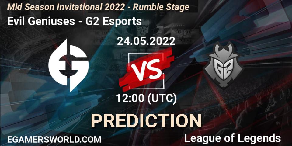 Evil Geniuses - G2 Esports: Maç tahminleri. 24.05.2022 at 10:00, LoL, Mid Season Invitational 2022 - Rumble Stage