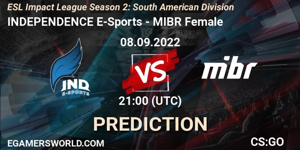 INDEPENDENCE E-Sports - MIBR Female: Maç tahminleri. 08.09.2022 at 21:00, Counter-Strike (CS2), ESL Impact League Season 2: South American Division