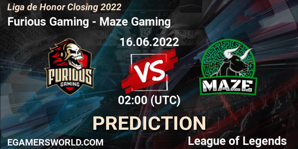 Furious Gaming - Maze Gaming: Maç tahminleri. 16.06.2022 at 02:00, LoL, Liga de Honor Closing 2022