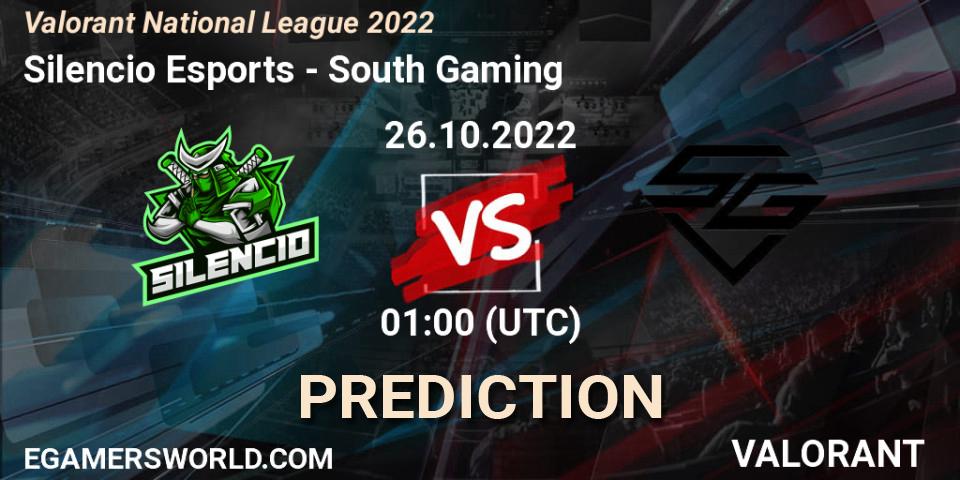 Silencio Esports - South Gaming: Maç tahminleri. 26.10.2022 at 01:00, VALORANT, Valorant National League 2022