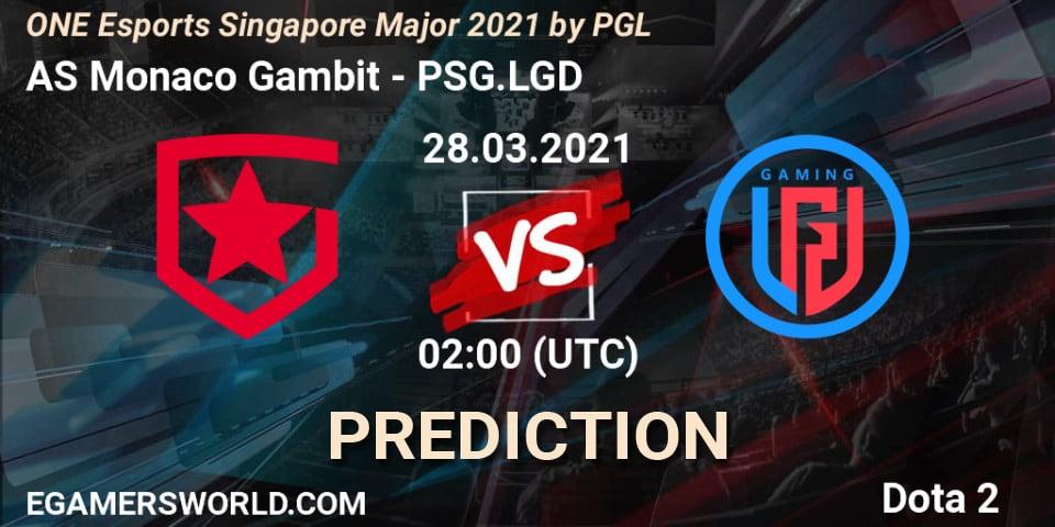 AS Monaco Gambit - PSG.LGD: Maç tahminleri. 28.03.2021 at 02:00, Dota 2, ONE Esports Singapore Major 2021