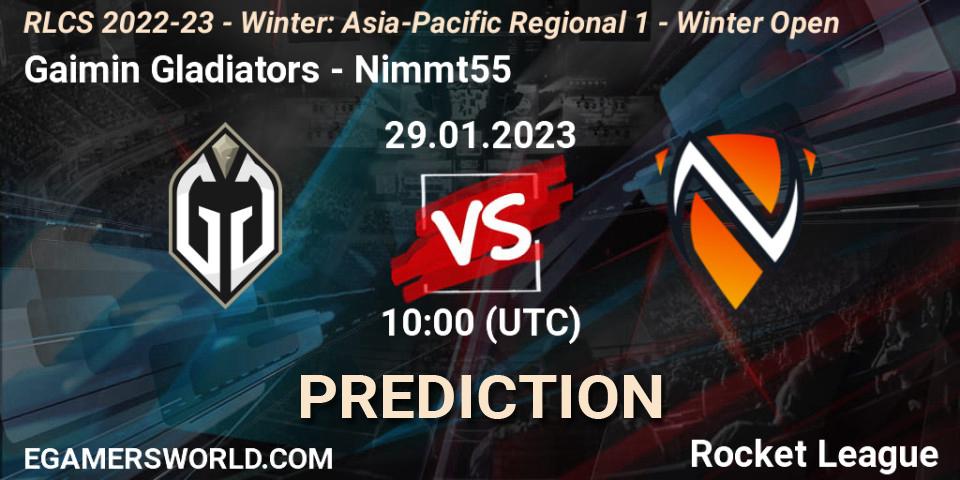 Gaimin Gladiators - Nimmt55: Maç tahminleri. 29.01.2023 at 10:00, Rocket League, RLCS 2022-23 - Winter: Asia-Pacific Regional 1 - Winter Open
