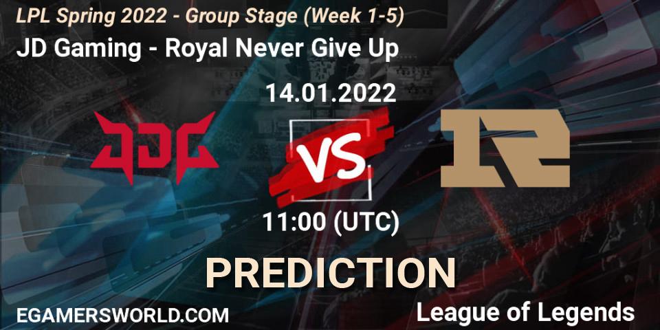 JD Gaming - Royal Never Give Up: Maç tahminleri. 14.01.2022 at 11:30, LoL, LPL Spring 2022 - Group Stage (Week 1-5)