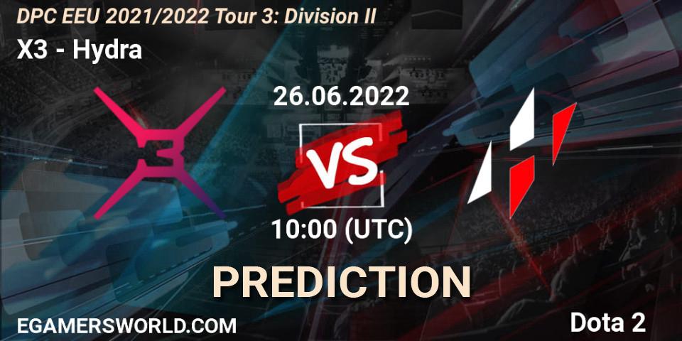 X3 - Hydra: Maç tahminleri. 26.06.2022 at 10:00, Dota 2, DPC EEU 2021/2022 Tour 3: Division II