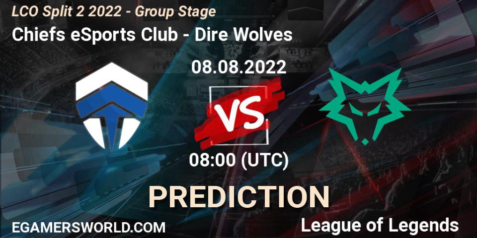 Chiefs eSports Club - Dire Wolves: Maç tahminleri. 08.08.2022 at 08:00, LoL, LCO Split 2 2022 - Group Stage