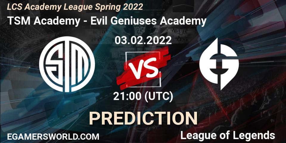 TSM Academy - Evil Geniuses Academy: Maç tahminleri. 03.02.2022 at 21:00, LoL, LCS Academy League Spring 2022