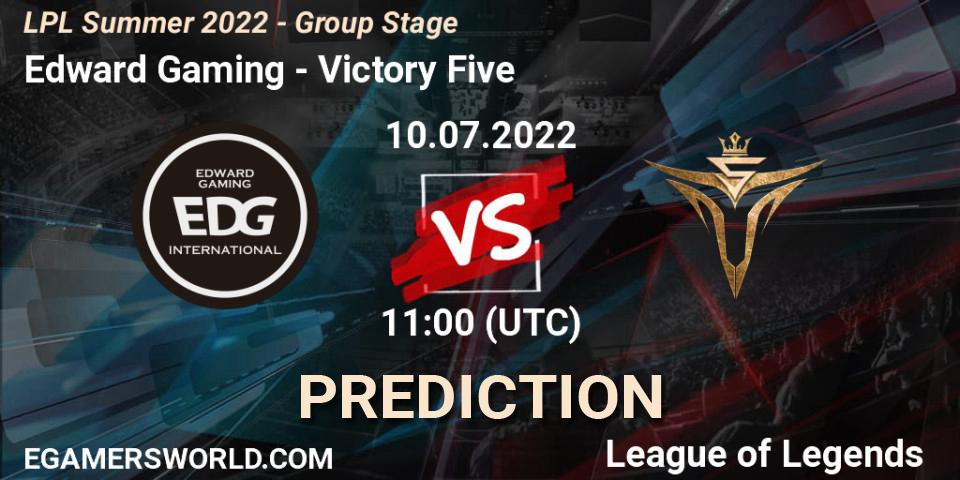Edward Gaming - Victory Five: Maç tahminleri. 10.07.2022 at 12:00, LoL, LPL Summer 2022 - Group Stage