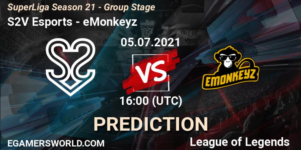 S2V Esports - eMonkeyz: Maç tahminleri. 05.07.2021 at 16:00, LoL, SuperLiga Season 21 - Group Stage 
