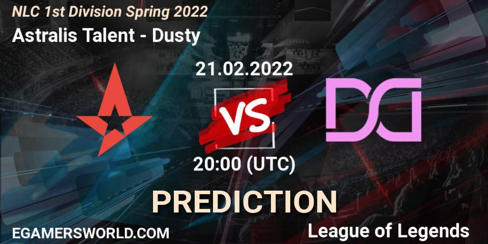 Astralis Talent - Dusty: Maç tahminleri. 21.02.2022 at 17:00, LoL, NLC 1st Division Spring 2022