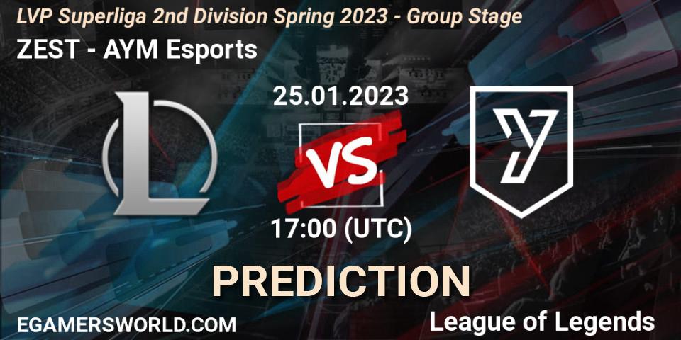 ZEST - AYM Esports: Maç tahminleri. 25.01.2023 at 17:00, LoL, LVP Superliga 2nd Division Spring 2023 - Group Stage
