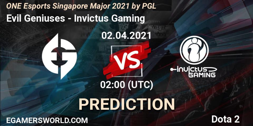 Evil Geniuses - Invictus Gaming: Maç tahminleri. 02.04.21, Dota 2, ONE Esports Singapore Major 2021