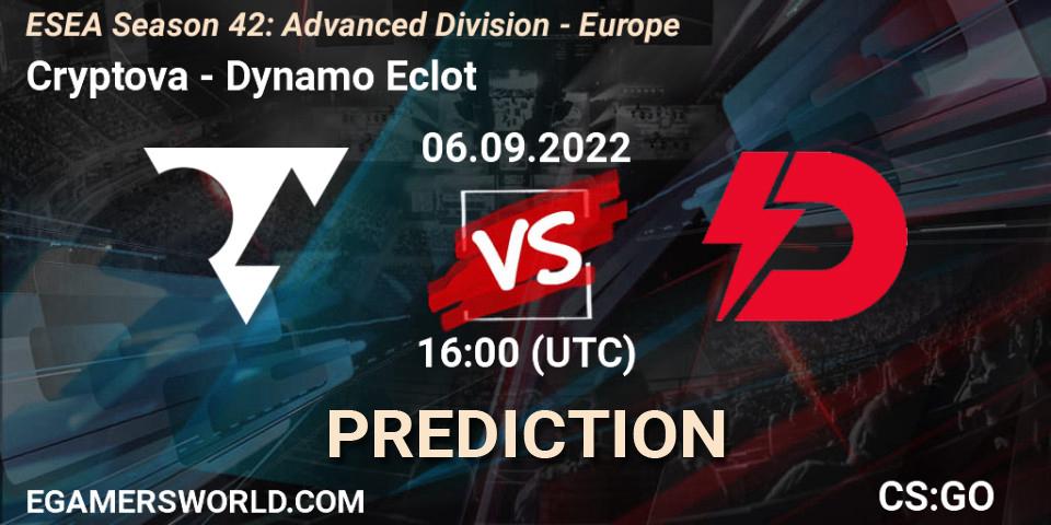 Cryptova - Dynamo Eclot: Maç tahminleri. 06.09.2022 at 16:00, Counter-Strike (CS2), ESEA Season 42: Advanced Division - Europe