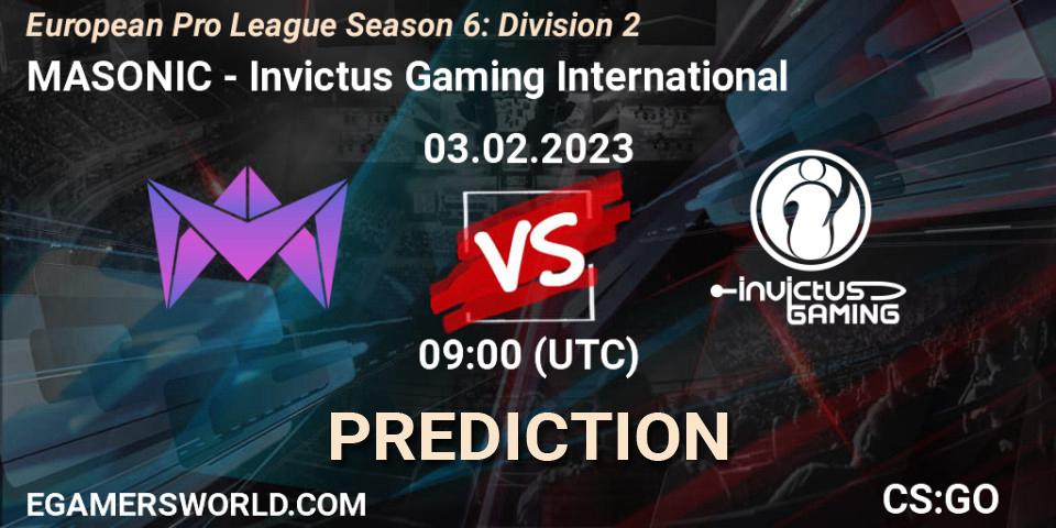 MASONIC - Invictus Gaming International: Maç tahminleri. 03.02.23, CS2 (CS:GO), European Pro League Season 6: Division 2