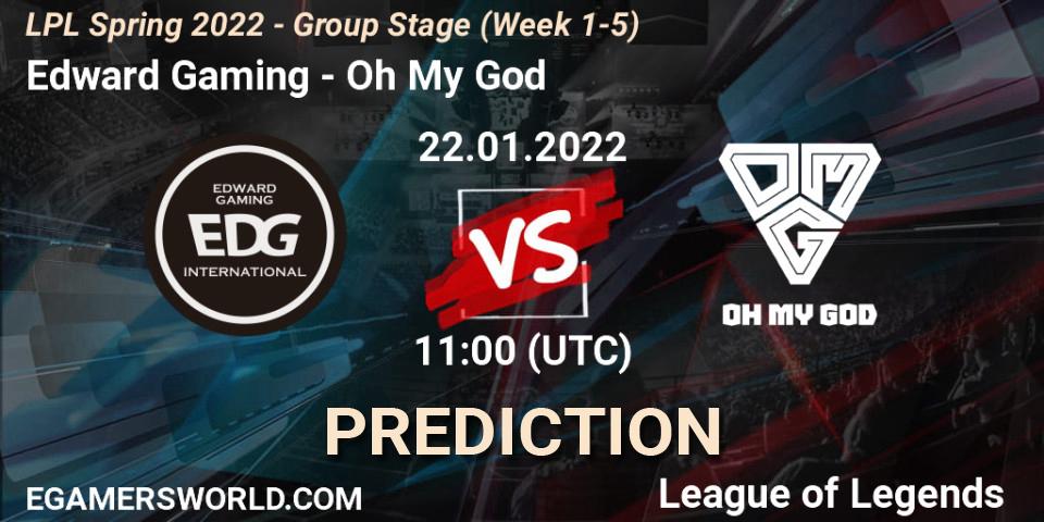 Edward Gaming - Oh My God: Maç tahminleri. 22.01.2022 at 11:45, LoL, LPL Spring 2022 - Group Stage (Week 1-5)