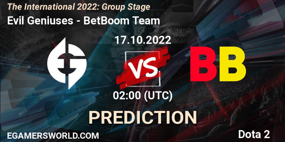 Evil Geniuses - BetBoom Team: Maç tahminleri. 17.10.22, Dota 2, The International 2022: Group Stage