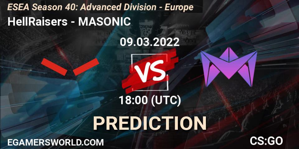 HellRaisers - MASONIC: Maç tahminleri. 09.03.22, CS2 (CS:GO), ESEA Season 40: Advanced Division - Europe