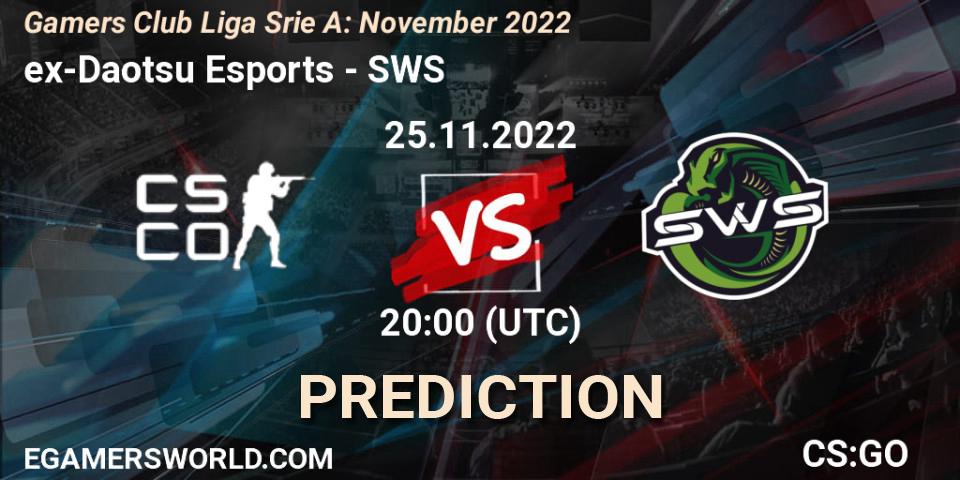 ex-Daotsu Esports - SWS: Maç tahminleri. 25.11.2022 at 23:00, Counter-Strike (CS2), Gamers Club Liga Série A: November 2022