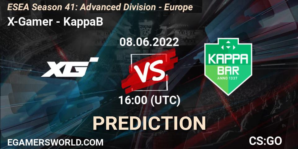 X-Gamer - KappaB: Maç tahminleri. 08.06.2022 at 16:00, Counter-Strike (CS2), ESEA Season 41: Advanced Division - Europe