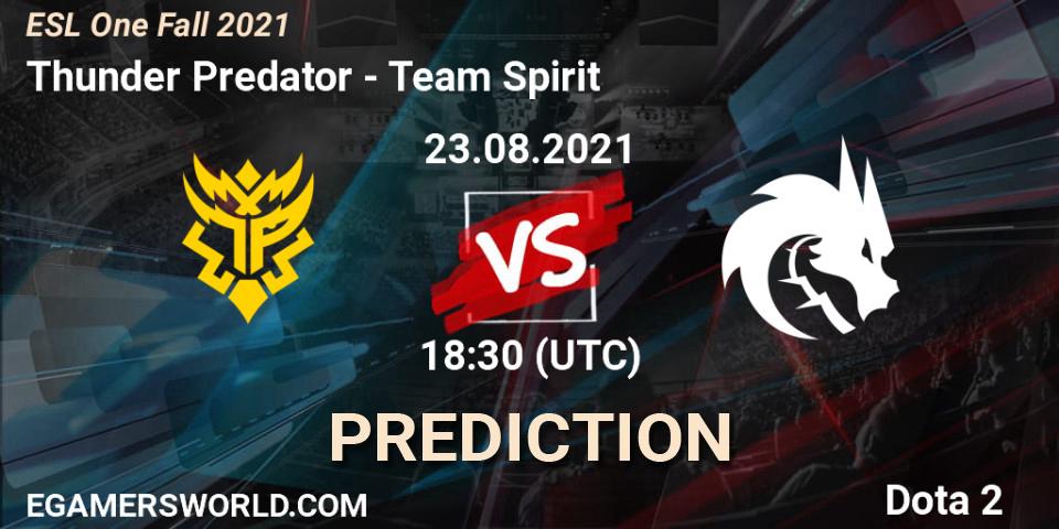 Thunder Predator - Team Spirit: Maç tahminleri. 24.08.2021 at 18:30, Dota 2, ESL One Fall 2021