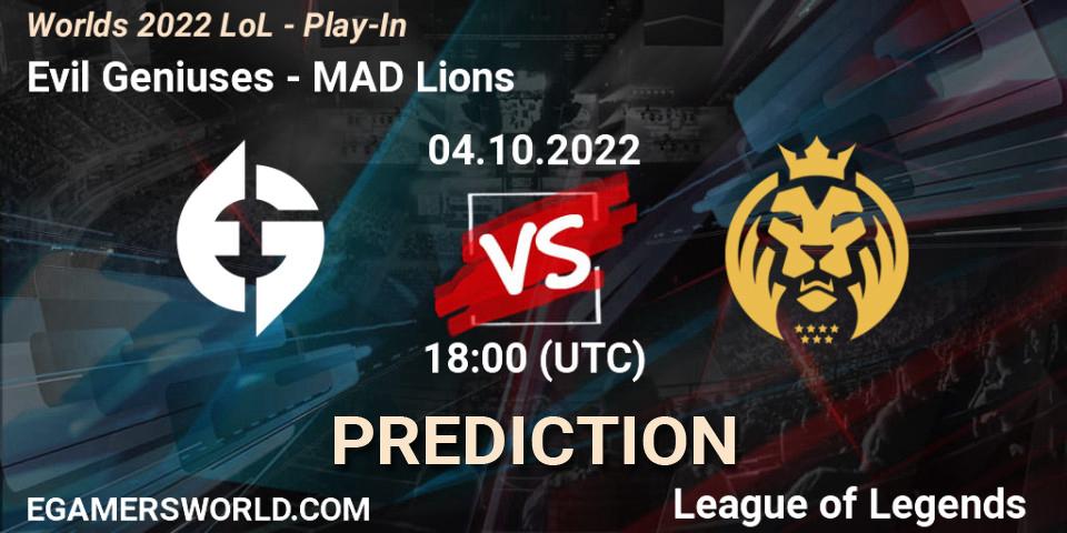 Evil Geniuses - MAD Lions: Maç tahminleri. 04.10.22, LoL, Worlds 2022 LoL - Play-In