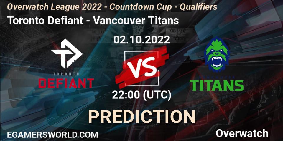 Toronto Defiant - Vancouver Titans: Maç tahminleri. 02.10.2022 at 22:20, Overwatch, Overwatch League 2022 - Countdown Cup - Qualifiers