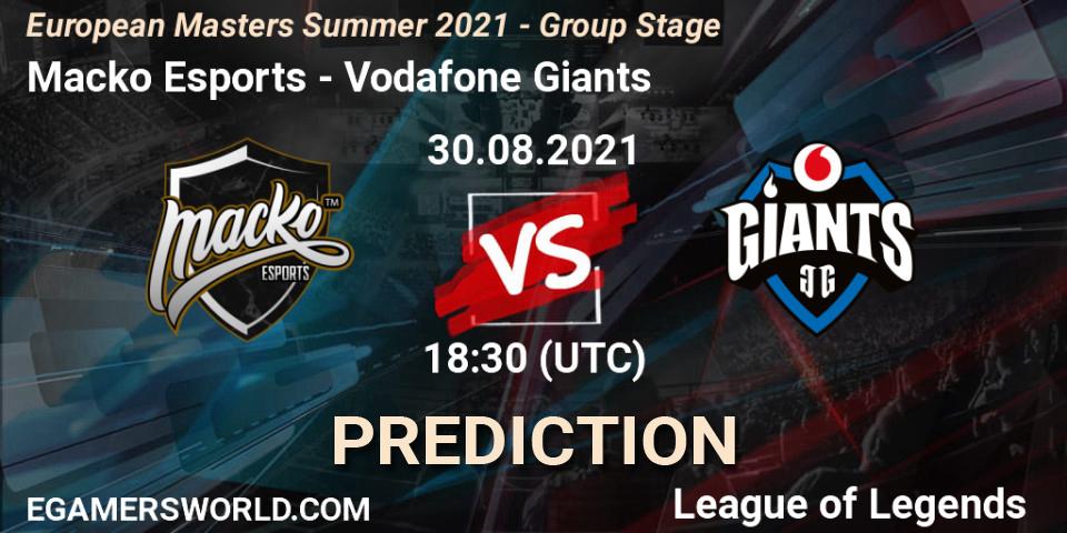 Macko Esports - Vodafone Giants: Maç tahminleri. 30.08.2021 at 18:30, LoL, European Masters Summer 2021 - Group Stage
