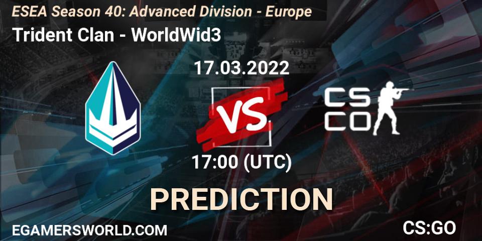 Trident Clan - WorldWid3: Maç tahminleri. 17.03.2022 at 17:00, Counter-Strike (CS2), ESEA Season 40: Advanced Division - Europe