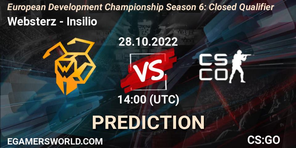 Websterz - Insilio: Maç tahminleri. 28.10.2022 at 14:00, Counter-Strike (CS2), European Development Championship Season 6: Closed Qualifier