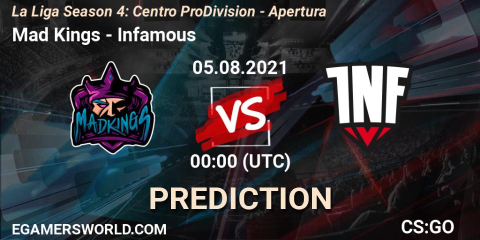 Mad Kings - Infamous: Maç tahminleri. 05.08.2021 at 00:00, Counter-Strike (CS2), La Liga Season 4: Centro Pro Division - Apertura