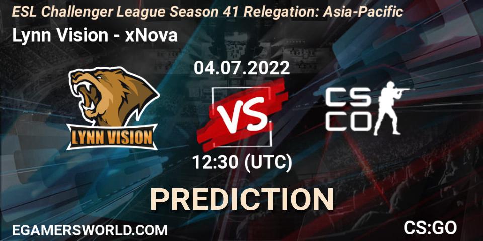 Lynn Vision - xNova: Maç tahminleri. 04.07.2022 at 12:30, Counter-Strike (CS2), ESL Challenger League Season 41 Relegation: Asia-Pacific