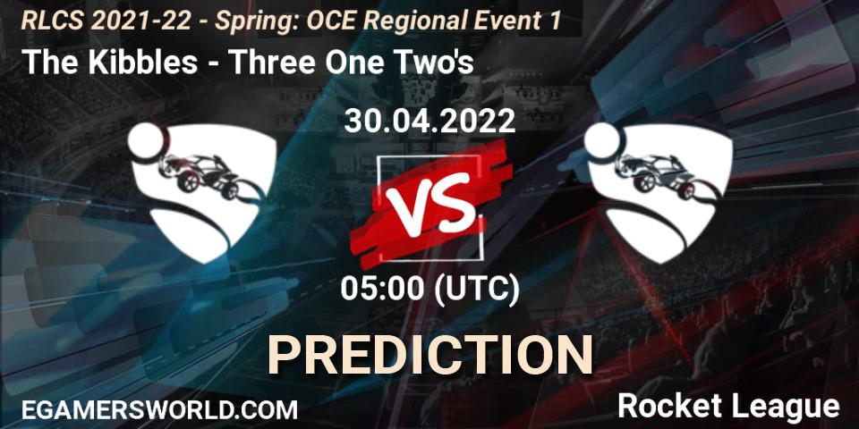 The Kibbles - Three One Two's: Maç tahminleri. 30.04.2022 at 05:00, Rocket League, RLCS 2021-22 - Spring: OCE Regional Event 1