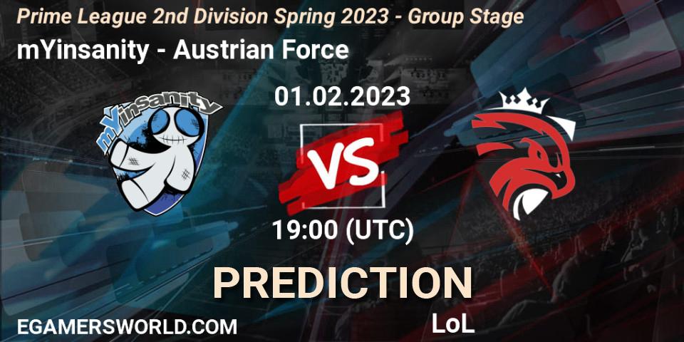 mYinsanity - Austrian Force: Maç tahminleri. 01.02.23, LoL, Prime League 2nd Division Spring 2023 - Group Stage