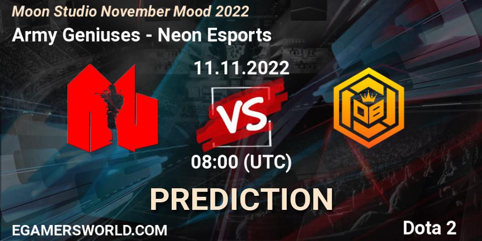 Army Geniuses - Neon Esports: Maç tahminleri. 11.11.2022 at 08:23, Dota 2, Moon Studio November Mood 2022