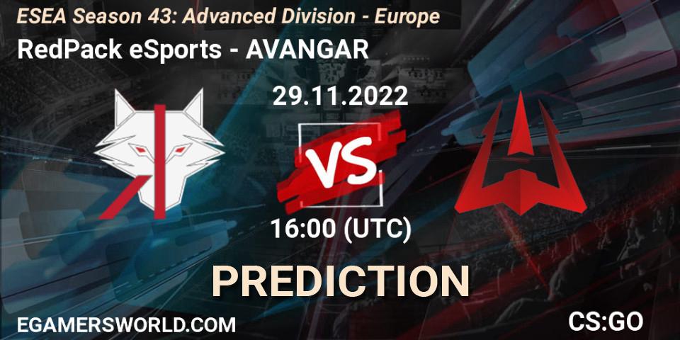 RedPack eSports - AVANGAR: Maç tahminleri. 29.11.22, CS2 (CS:GO), ESEA Season 43: Advanced Division - Europe