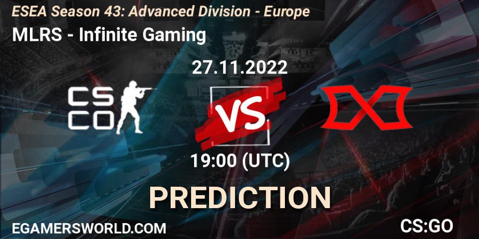 MLRS - Infinite Gaming: Maç tahminleri. 02.12.2022 at 17:00, Counter-Strike (CS2), ESEA Season 43: Advanced Division - Europe