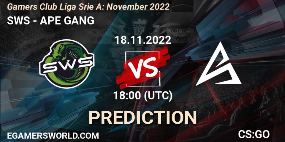 SWS - APE GANG: Maç tahminleri. 19.11.2022 at 18:00, Counter-Strike (CS2), Gamers Club Liga Série A: November 2022