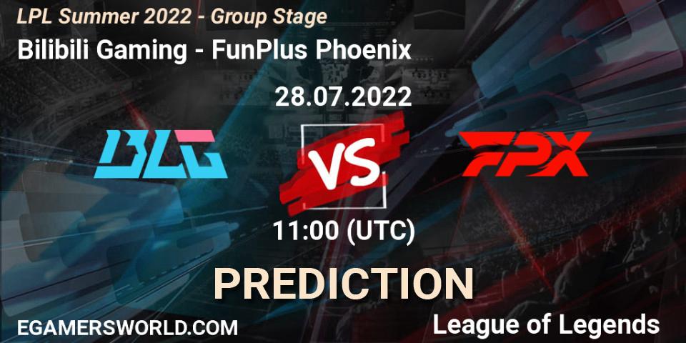 Bilibili Gaming - FunPlus Phoenix: Maç tahminleri. 28.07.2022 at 11:45, LoL, LPL Summer 2022 - Group Stage
