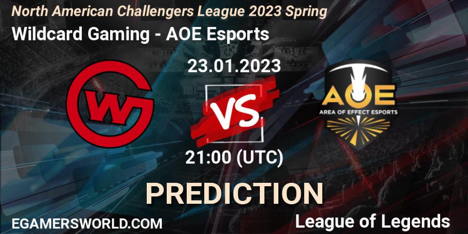Wildcard Gaming - AOE Esports: Maç tahminleri. 23.01.2023 at 21:00, LoL, NACL 2023 Spring - Group Stage