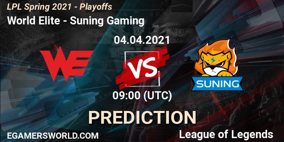 World Elite - Suning Gaming: Maç tahminleri. 04.04.2021 at 09:00, LoL, LPL Spring 2021 - Playoffs