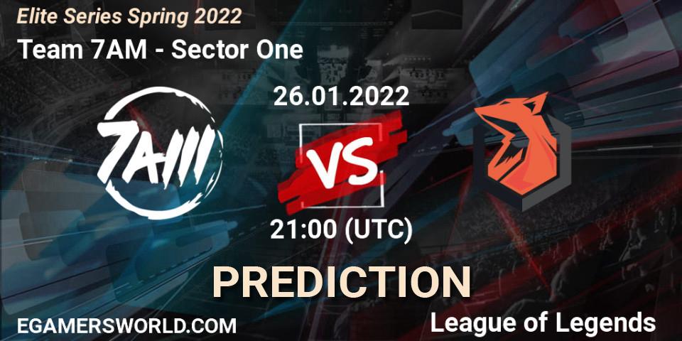 Team 7AM - Sector One: Maç tahminleri. 26.01.2022 at 21:00, LoL, Elite Series Spring 2022