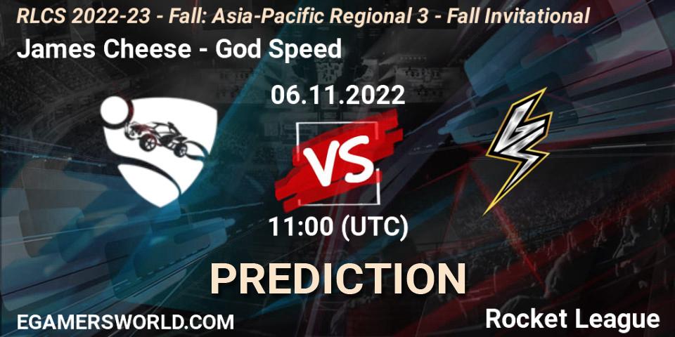 James Cheese - God Speed: Maç tahminleri. 06.11.2022 at 11:00, Rocket League, RLCS 2022-23 - Fall: Asia-Pacific Regional 3 - Fall Invitational