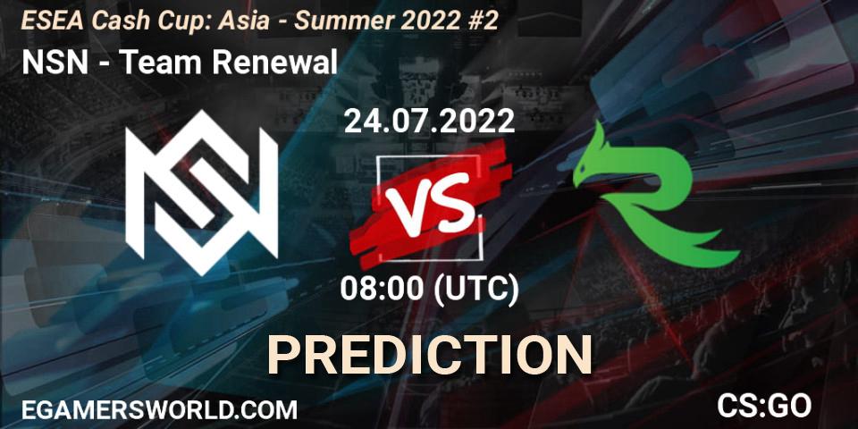 NSN - Team Renewal: Maç tahminleri. 24.07.2022 at 08:00, Counter-Strike (CS2), ESEA Cash Cup: Asia - Summer 2022 #2